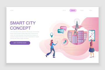 Modern flat web page design template concept of Smart City Technology decorated people character for website and mobile website development. Flat landing page template. Vector illustration.