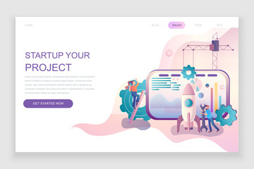Modern flat web page design template concept of Startup Your Project decorated people character for website and mobile website development. Flat landing page template. Vector illustration.