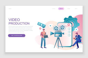 Modern flat web page design template concept of Video Production decorated people character for website and mobile website development. Flat landing page template. Vector illustration.