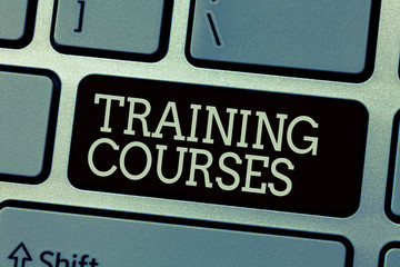 Conceptual hand writing showing Training Courses. Business photo text is series of lessons or lectures teaching skills you need.