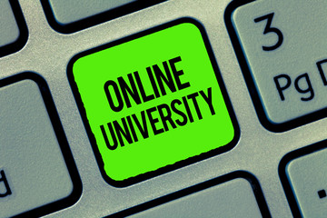 Writing note showing Online University. Business photo showcasing Distance Learning Courses are...