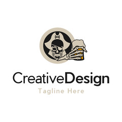Skull Pirates With Glass Beer Illustration Design Element Template Vector