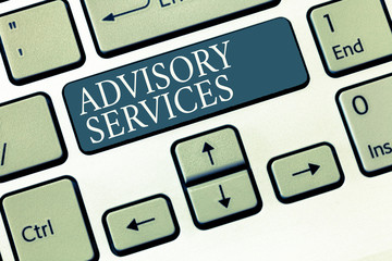 Conceptual hand writing showing Advisory Services. Business photo showcasing Support actions and...