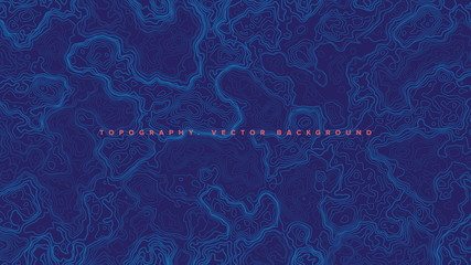 Blue Topographic Contour Map Vector Abstract Background. Render Wavy Lines Ultra Wallpaper. Conceptual Sci-Fi Marine Technology Futuristic Line Art Illustration