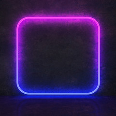 neon square with rounded corners on black wall