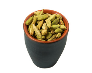 Dry fennel seeds in a bowl isolated on a white background. Seasoning on isolate. View from above. Close up view of fennel.
