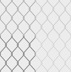 Fototapeta premium Set of effect - chain link fence wire mesh steel metal isolated on transparent background. Graphic element object for barrier, secured property. Normal, dark and light versions. EPS 10