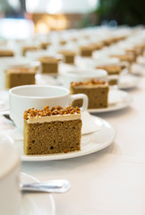 piece of chocolate cake with cup of coffee