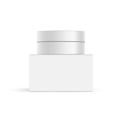 Jar with paper box mockup - front view. Vector illustration