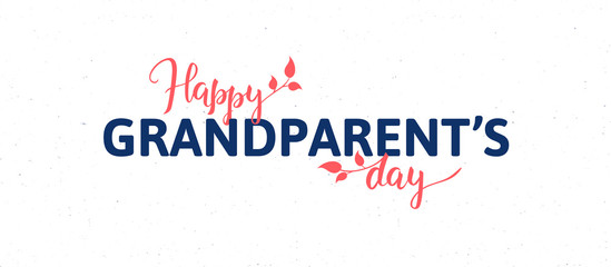 Vector flat grandparents day holiday banner template. Black and red text with flowers isolated on white background. Design for poster, invitation, card, greeting, congratulation.