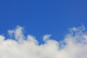 Blue sky with clouds banner. Cloudscape background with clear blue tone on top, and fluffy white clouds on the bottom 