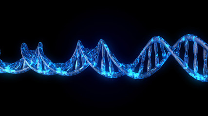 DNA code. Abstract 3d polygonal wireframe DNA molecule helix spiral.
