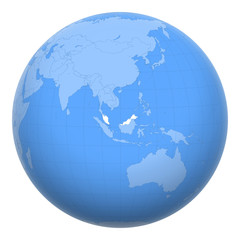 Malaysia on the globe. Earth centered at the location of Malaysia. Map of Malaysia. Includes layer with capital cities.