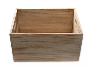 Empty wooden box isolated on white background