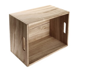 Empty wooden box isolated on white background