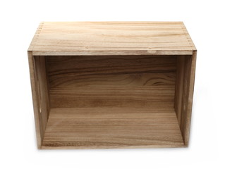 Empty wooden box isolated on white background