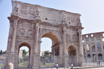 Fototapeta premium Rome, Italy - June 2019 - Colosseum in Rome. Colosseum is the most landmark in Rome. Huge Roman amphitheatre.