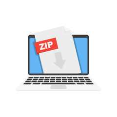 laptop and zip archive vector in flat