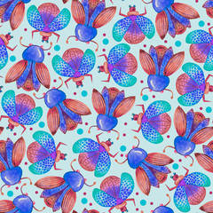watercolor beetles pattern