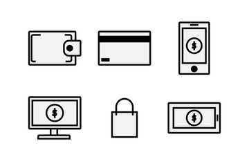 Wallet e-money technology Line icon set