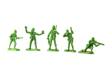 army green plastic soldiers isolated on white background