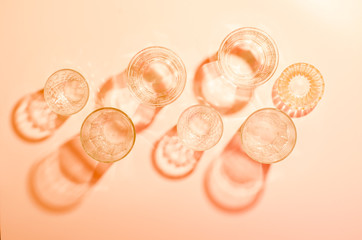 Glass faceted glasses. Color lighting. Art photography.