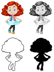 Silhouette, color and outline version