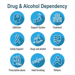 Drug & Alcohol Dependency Icon Set - support, recovery, and treatment
