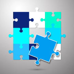 Abstract background from bright puzzle pieces. The composition is an unfinished puzzle.