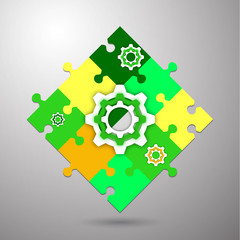Finished puzzles and gear. The concept of teamwork, cooperation and partnership. Flat design.