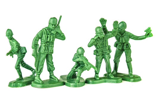 army green plastic soldiers isolated on white background