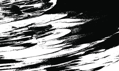 Monochrome composition of irregular graphic elements. Distressed uneven grunge background. Abstract vector illustration. Overlay to create interesting effect and depth. Isolated on white background.