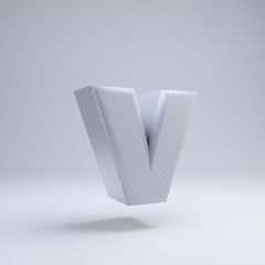 Carbon fiber 3d letter V lowercase. White carbon font isolated on white background.
