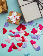 Valentines Day Gift Boxes With Heart On Blue Background