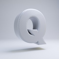 Carbon fiber 3d letter Q uppercase. White carbon font isolated on white background.