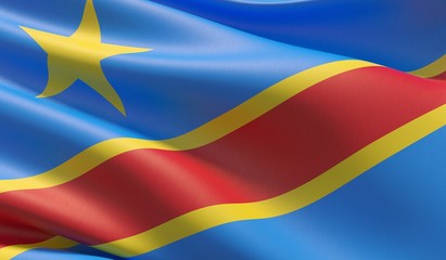 High resolution close-up flag of Democratic Republic of the Congo. 3D illustration.