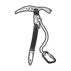 Ice axe hiking climbing tool sketch engraving vector illustration. Scratch board style imitation. Black and white hand drawn image.