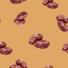 Date fruit hand drawn watercolor illustration. Seamless pattern.