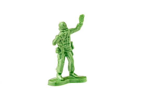 miniature toy soldier on white background, close-up