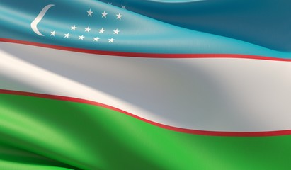 High resolution close-up flag of Uzbekistan. 3D illustration.