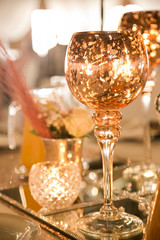 two glasses of champagne with christmas decoration