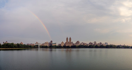 Fototapeta na wymiar Central Park Reservoir with rainbow
