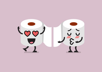 Couple tissue paper characters are kissing