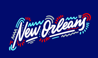 Obraz premium New Orleans handwritten city name.Modern Calligraphy Hand Lettering for Printing,background ,logo, for posters, invitations, cards, etc. Typography vector.