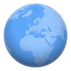 Malta on the globe. Earth centered at the location of the Republic of Malta. Map of Malta. Includes layer with capital cities.