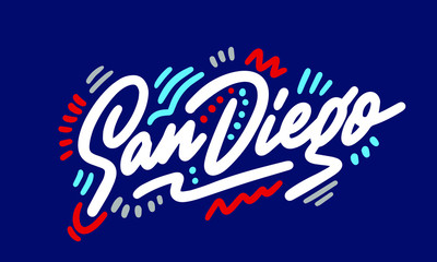 San Diego handwritten city name.Modern Calligraphy Hand Lettering for Printing,background ,logo, for posters, invitations, cards, etc. Typography vector.