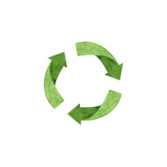 Watercolor green recycling sign isolated on white background. Hand drawn reuse symbol for ecological design. Zero waste lifestyle. 