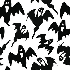 Vector seamless Halloween pattern with ghosts. Simple halloween design for greeting card, gift box, wallpaper, fabric, web design.