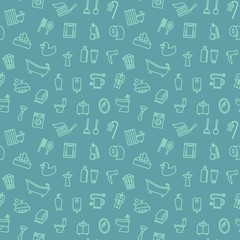 Seamless monochrome background with linear bathroom symbols