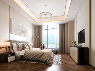 3d render of hotel room